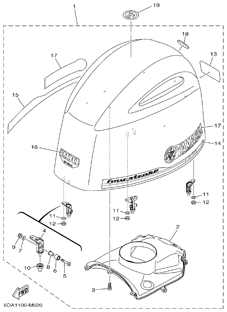 Yamaha F200FET, FL200FET TOP COWLING parts diagram